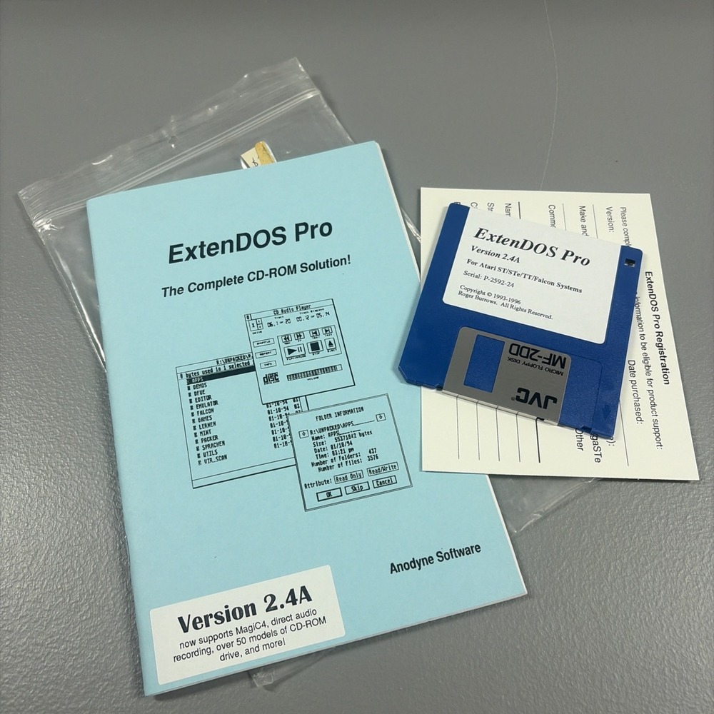 Vintage Software Package ExtenDOS Pro Atari CD-Rom Solution Anodyne Software 90s
